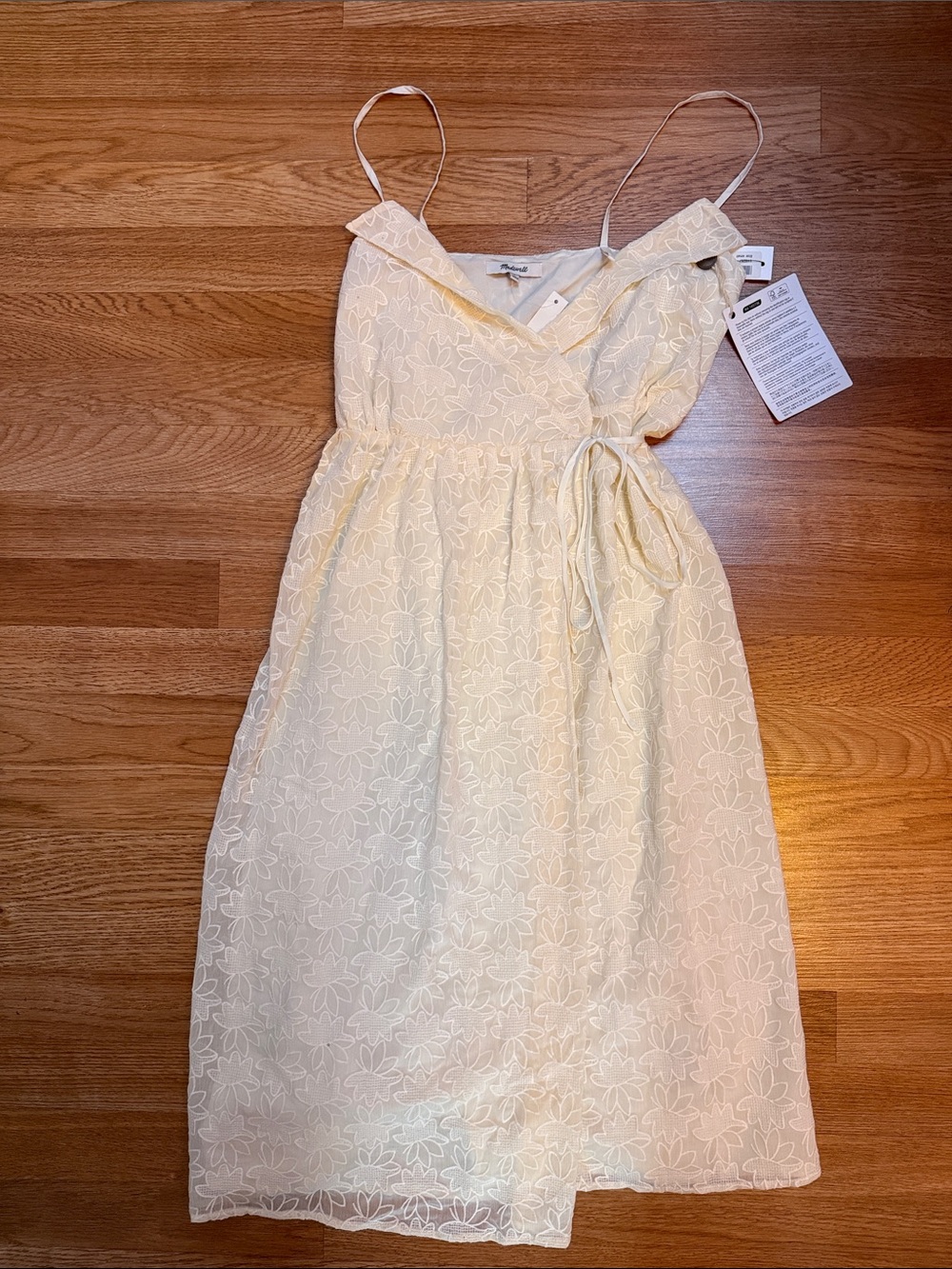 Madewell Cream Floral Eyelet Wrap-Style Midi Dress